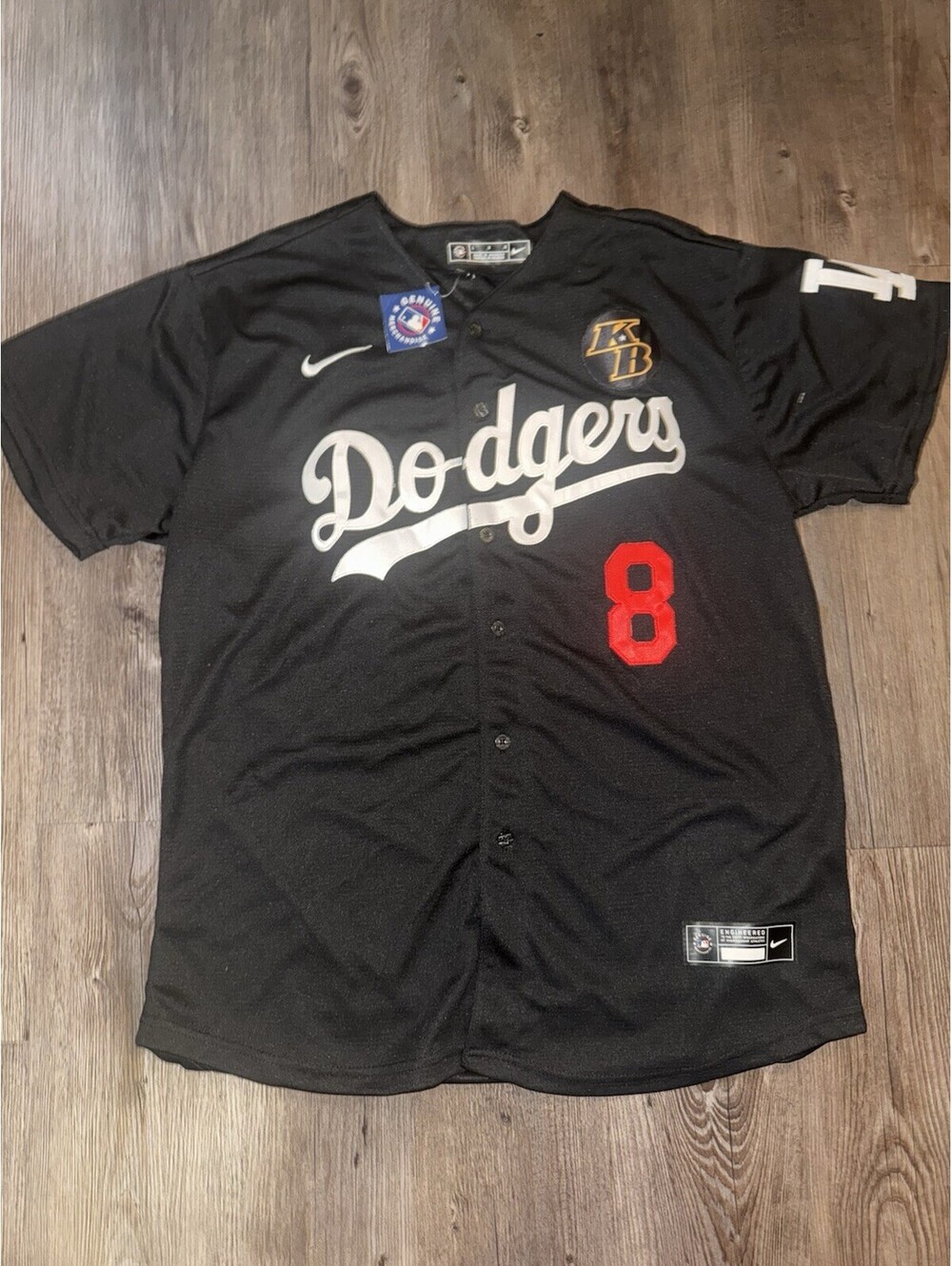 Los Angeles Dodgers #8/24 Kobe Bryant Black KB Patch Jersey Adult LARGE Nike